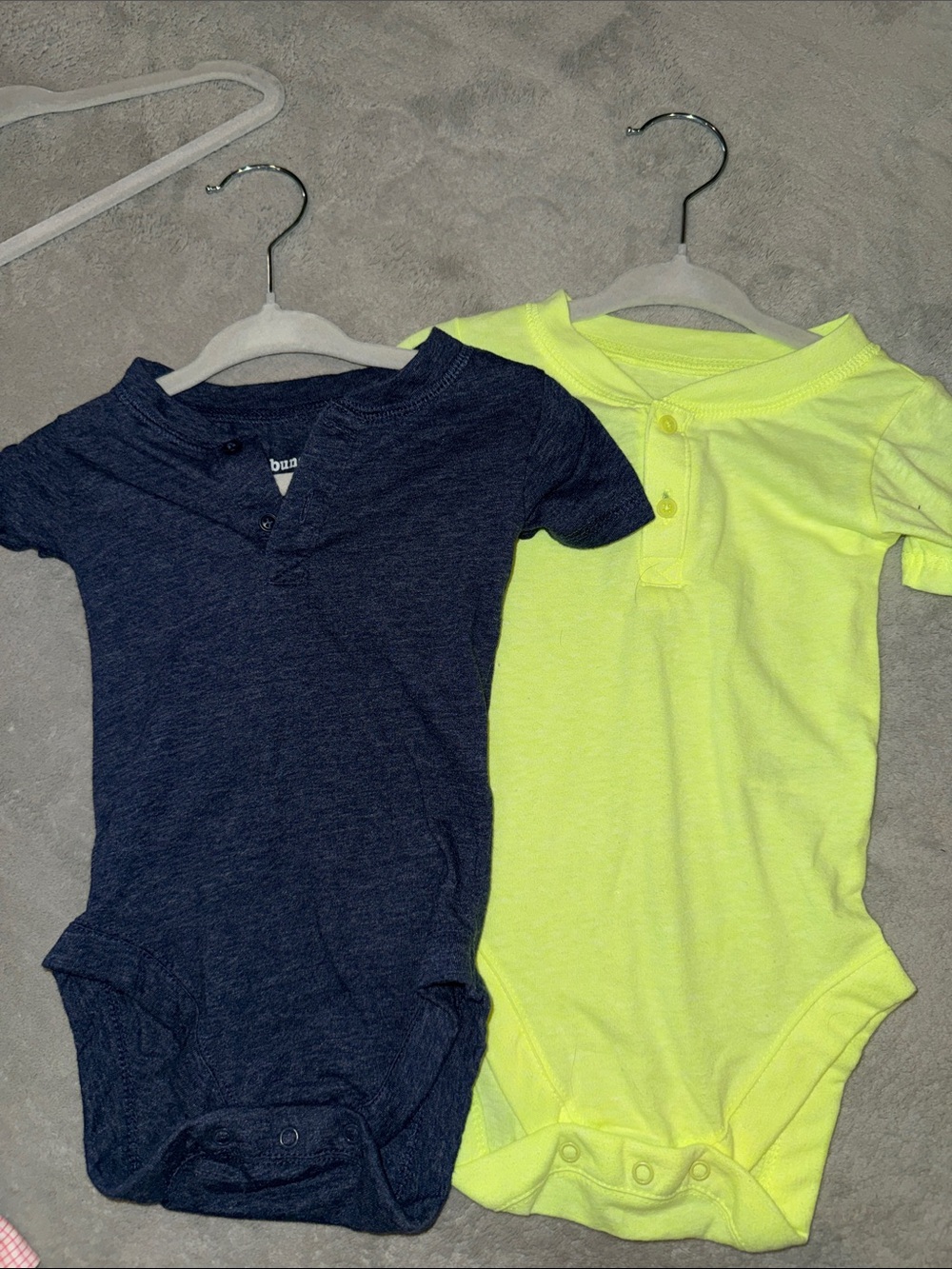 Baby Short-Sleeve One-Piece Bodysuit in Navy and Neon yellow